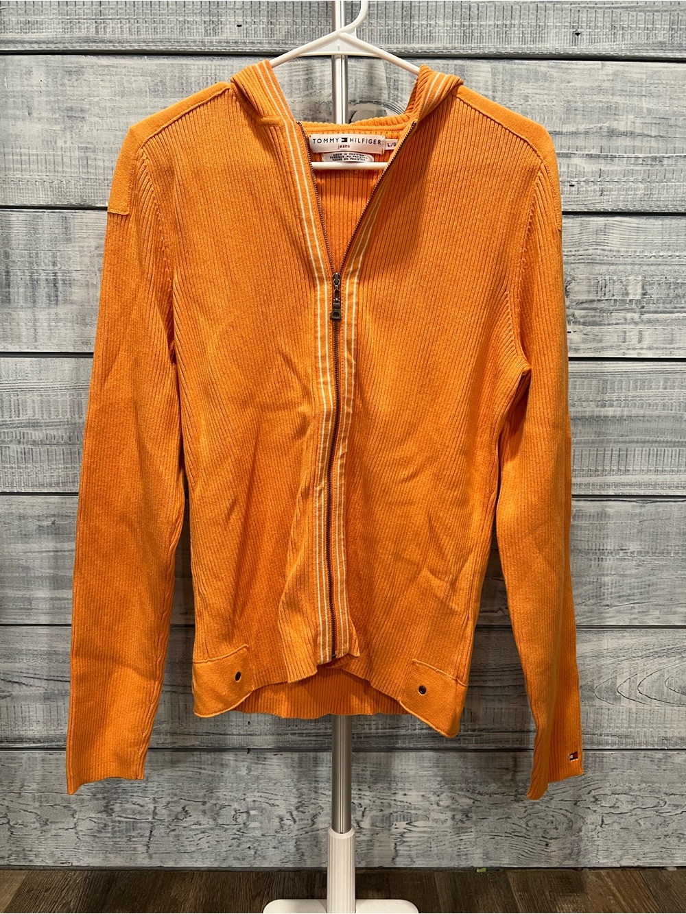 Tommy Hilfiger Women's Orange Hooded Zip-Up Bomber Jacket